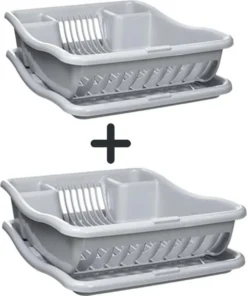 Curver Afdruiprek Met Met Lekbak Plateau - Kliksysteem - Afdruiprek Voor Afwas - Vaatwas Rek - Afdruiprek - 38x29x8,5 Cm - 2 Stuks