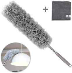 JUST23 Plumeau Uitschuifbaar Met Telescoopsteel – 60 Tot 140 Cm – Ragebol – Stoffer – Duster – Grijs – Incl. Microfiber Doek
