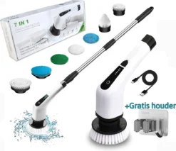 Merkloos Scrubclean Elektrische Schoonmaakborstel-7 In 1 Schrobber Met Steel-2 Standen Poetsmachine-max 130cm-badkamer/keuken/auto +gratis Houder