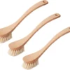 CC Hansen 3 X Afwasborstel Met Gebogen Steel- Beukenhout - Stevige Haren - Licht Bruin - 23 Cm