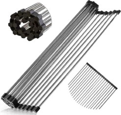 IBright Oprolbare Afdruiprek - Pannen Rooster Hittebestendig - Afdruiprooster - Pannenonderzetter - RVS Zwart