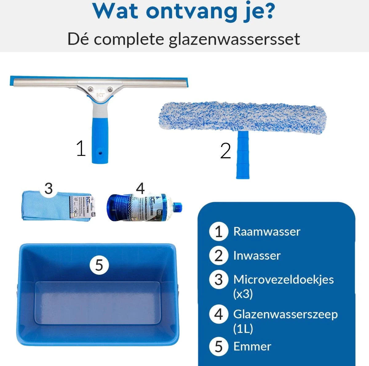 KT CLEANING - Raamwisser - Ramen Wassen Set Met Emmer - Ramen Wassen - Raamtrekker - Microvezeldoekjes - Afbeelding 3