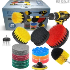 ESSIBLE Borstelboor - Set 20 Stuks - Schrobborstel - Polypropyleen - Borstel Boormachine - Schrobborstel - Schuurborstel - Automatische Reiniging - 20 Delige Borstelset Voor Boormachine