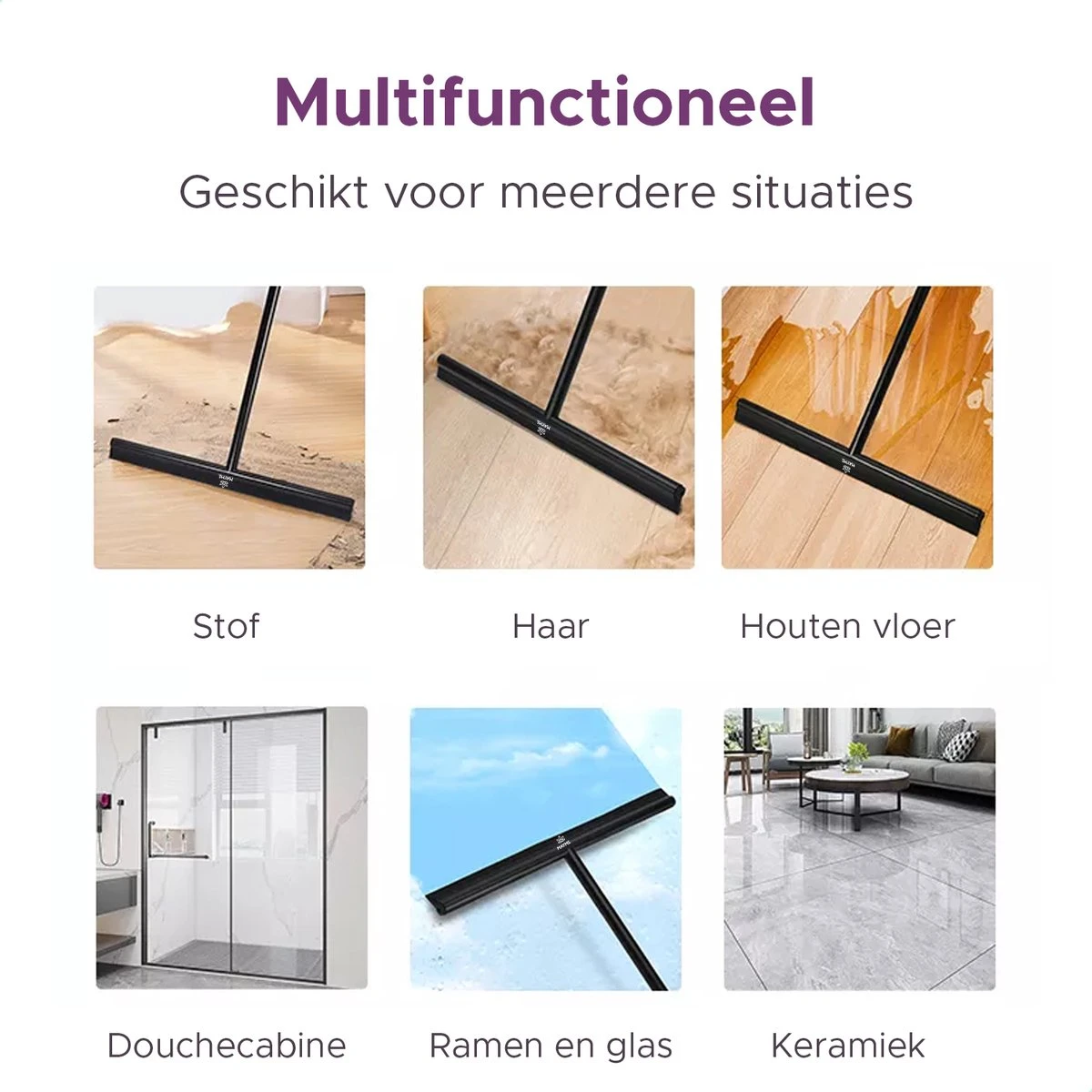 MAYMS® Vloerwisser Badkamer - Vloertrekker - Vloertrekker Met Steel - Floor Wiper - Aftrekker - RVS - Zwart - Design - Wisser - Vloerwisser Douche - Afbeelding 8