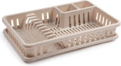 Beige Afdruiprek Met Lekbak 45 X 30 Cm - Keukenbenodigdheden - Afwassen/afdrogen - Afwasrekken - Afdruiprekken Met Lekbak