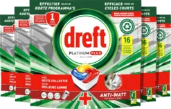 Dreft Platinum Plus All In One - Vaatwastabletten - Citroen - Voordeelverpakking 5 X 16 Stuks