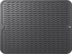 Merkloos Afdruipmat - Pannenonderzetter- Siliconen Mat - Zwart - 30 X 40 CM - Met Ophanggat - Hittebestendig